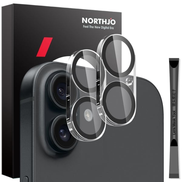 NORTHJO 2 - Pack kameralinsedeksel til iPhone 16/16 Plus, herdet glass