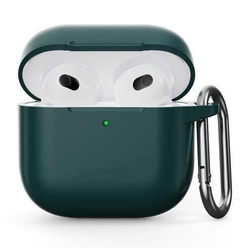 For AirPods 4 silikonetui integrert Bluetooth - hodetelefondeksel med krok - mørkegrønn