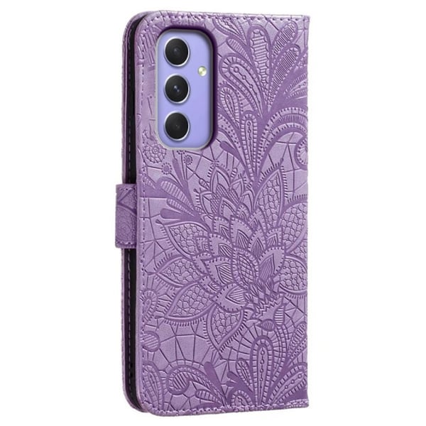 Til Samsung Galaxy A16 5G/A16 4G PU lærveske med blomstermønster - lilla