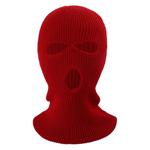 Vinter helmaske Tre - hulls Balaclava Strikket hattehals Damask - Rød