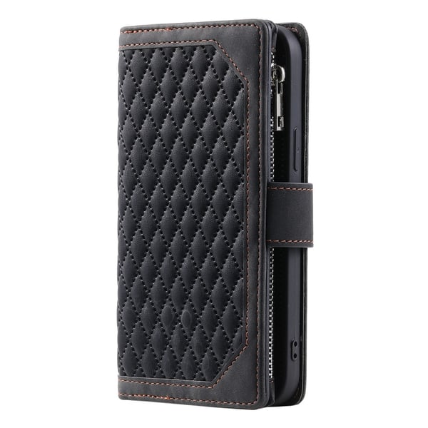 Til Xiaomi Redmi 14C Zipper Wallet Case Rhombus Telefoncover - Sort