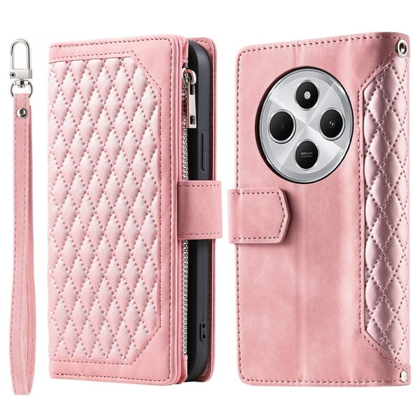 Til Xiaomi Redmi 14C Lommebok - deksel med glidelås Rhombus Stitching Line Telefonveske