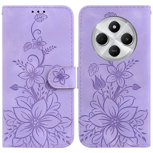 Til Xiaomi Redmi 14C Veske Stativ Lommebokveske Blomstermønster - Lilla