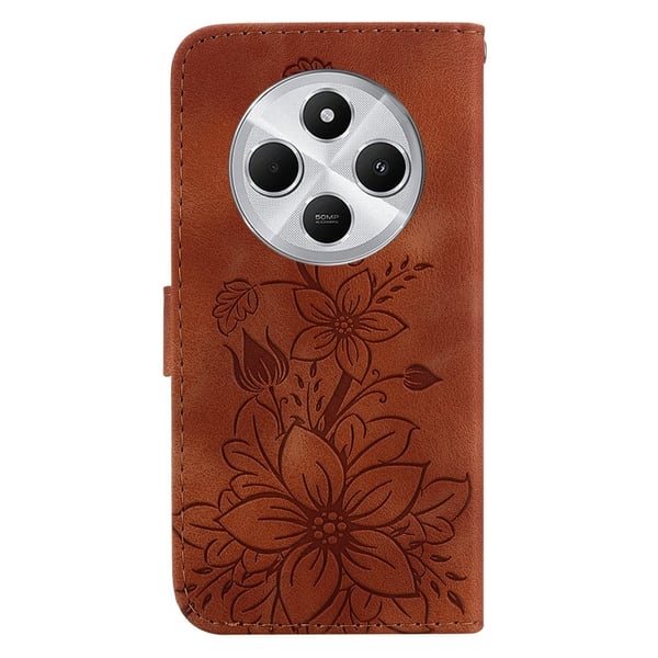 Til Xiaomi Redmi 14C Veske Stativ Lommebokveske Blomstermønster - Brun