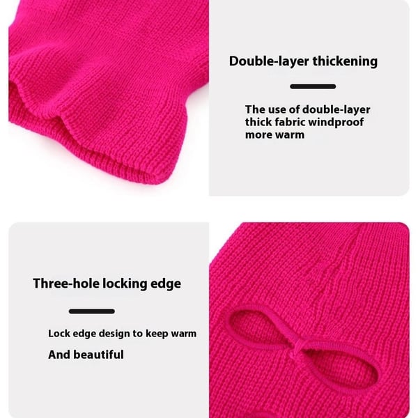 Vinter helmaske Tre - hulls Balaclava Strikket hattehals Damask - Svart