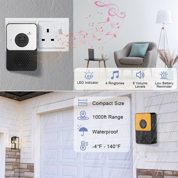 D30 Wireless Voice Intercom Ringeklokkevolum Justerbar Toveis tale
