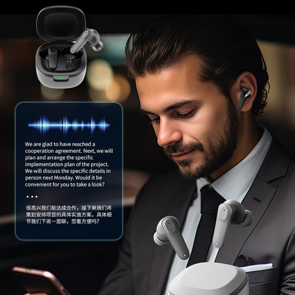 Bluetooth-hovedtelefoner AI Smart Multi-Language Oversættelse Oversætter - Grå