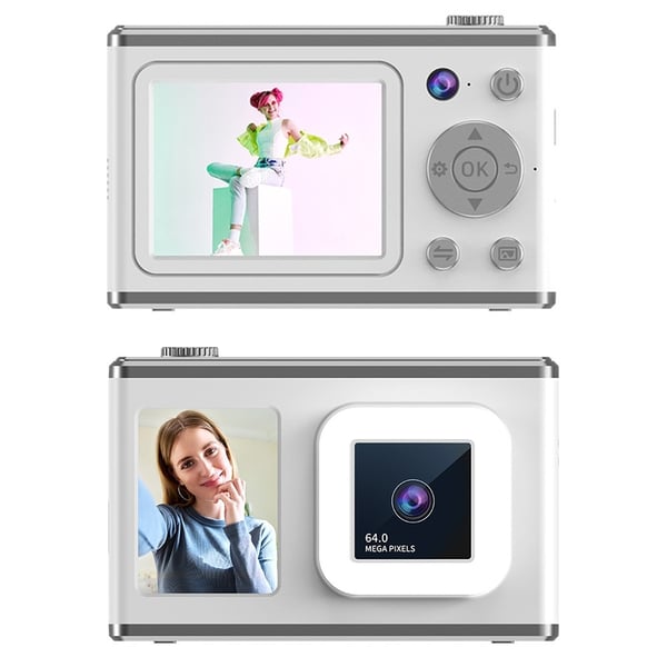 2,4" skjerm med dobbel linse videoopptak CCD digitalkamera med 32 GB kort + leser - Hvit