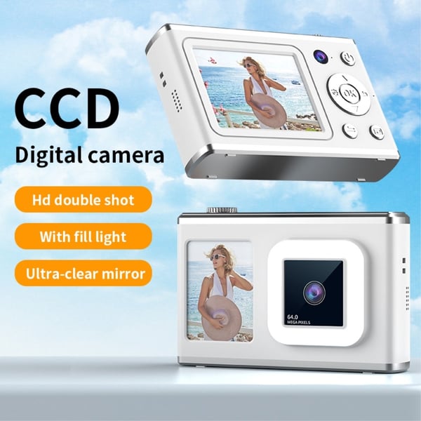 2,4" skjerm med dobbel linse videoopptak CCD digitalkamera med 32 GB kort + leser - Svart