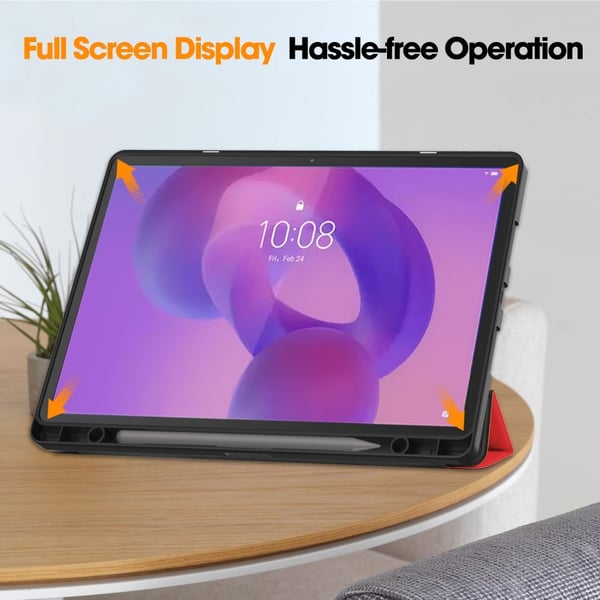 For Lenovo Idea Tab Pro Case Tri-Fold stativdeksel med penneholder - Rød