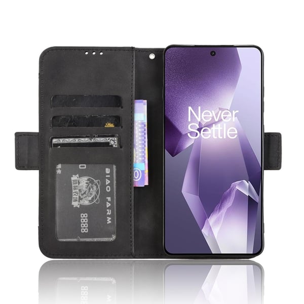 OnePlus 13R Case -lompakkokotelolle Shell Phone Case Extra Card - musta