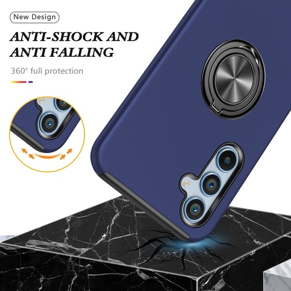 Samsung Galaxy S25 / S24 Hybrid Deksel Med Fingerring - Mørkeblå