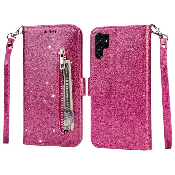 For Samsung Galaxy S25 Ultra Stående Glitterdeksel med Glidelåslomme