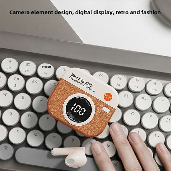 Retro kameradesign Bluetooth-hodetelefoner Støyreduksjon In-Ear-hodetelefoner - Hvit