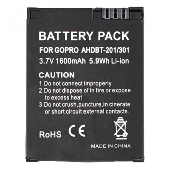 Batteri for GoPro Hero 3 kamera 3,7V 1600mAh AHDBT-201/301 erstatningsbatteri
