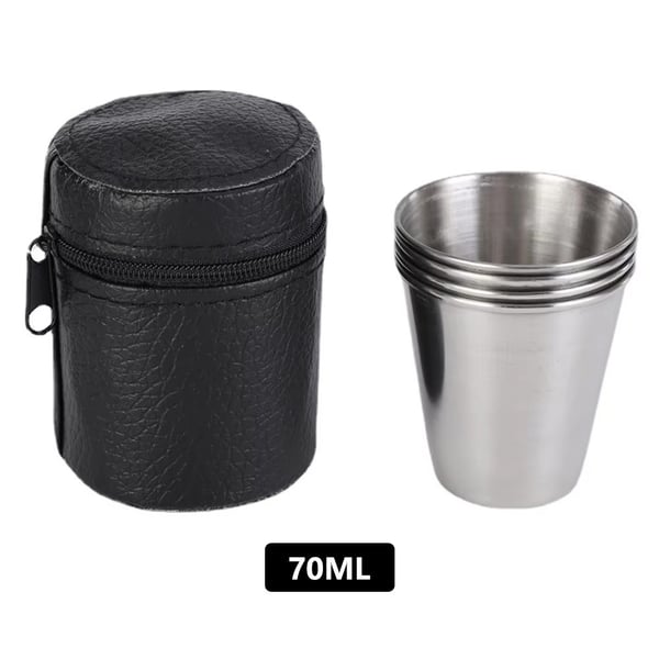 Rustfritt stål Shot Glass Snaps Glass Sett 4 STK med koffert for camping/piknik