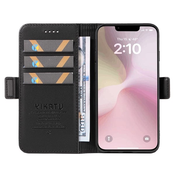 YIKATU lommebokdeksel i skinn for iPhone 17e / 16e - Svart