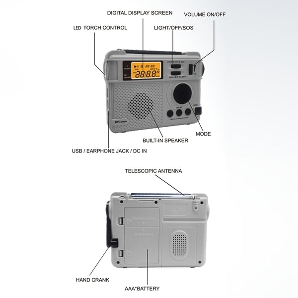 Emergency AM FM-radio Bluetooth Spiller Håndsveivgenerator PowerBank