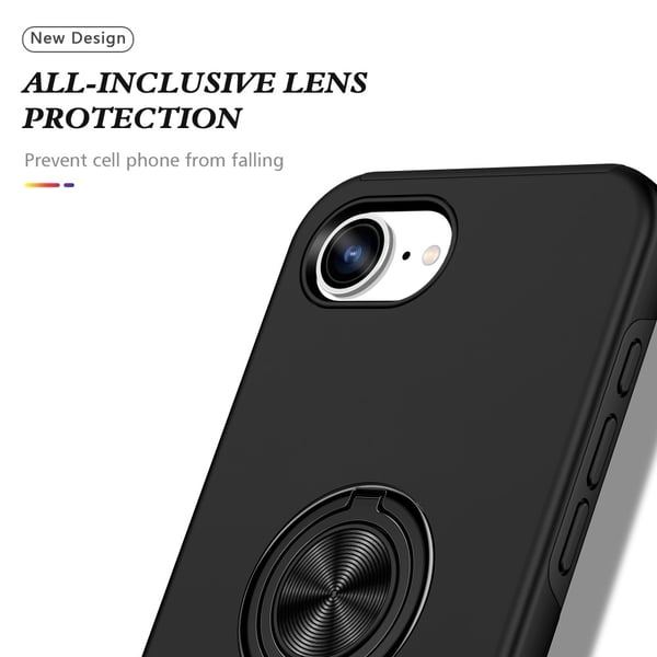 For iPhone 17e / 16e Hybrid-deksel med Fingerring – Svart