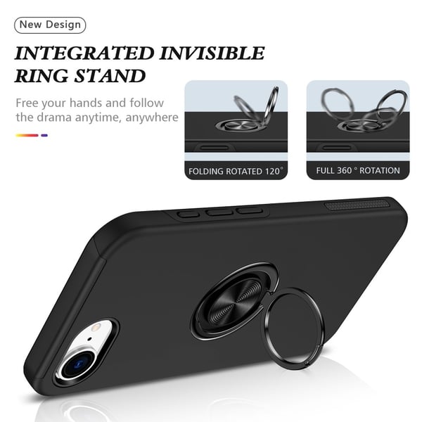 For iPhone 17e / 16e Hybrid-deksel med Fingerring – Svart