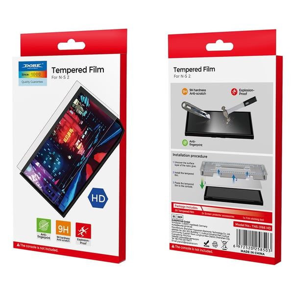 Dobe 2 stk. skjermbeskytter i herdet glass kompatibel med Nintendo Switch 2