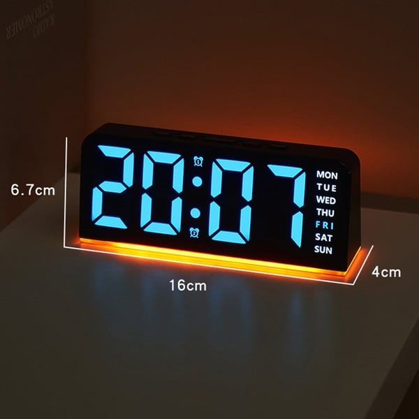 LED-klokke digital vekkerklokke stor skjerm dato temperatur vekkerklokke - svart med blått lys