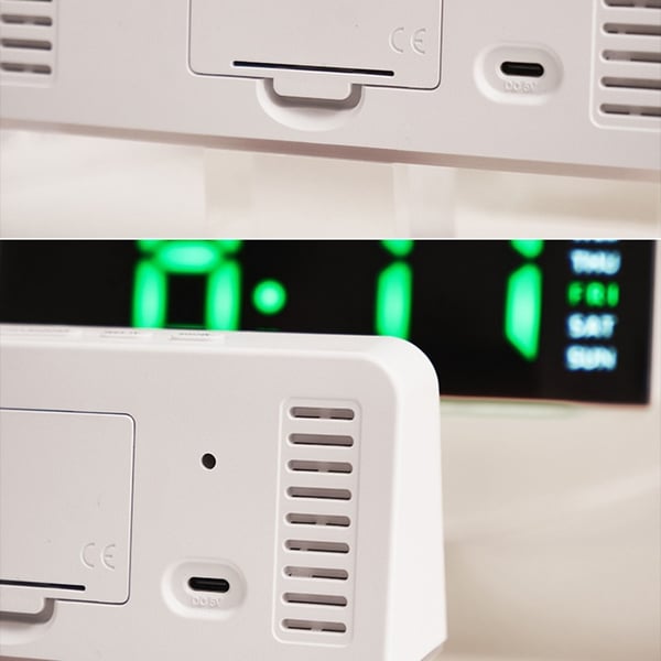 LED-klokke digital vekkerklokke stor skjerm dato temperatur vekkerklokke - svart med blått lys