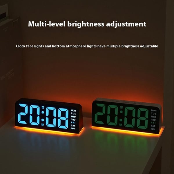 LED-klokke digital vekkerklokke stor skjerm dato temperatur vekkerklokke - Sort/grønt lys