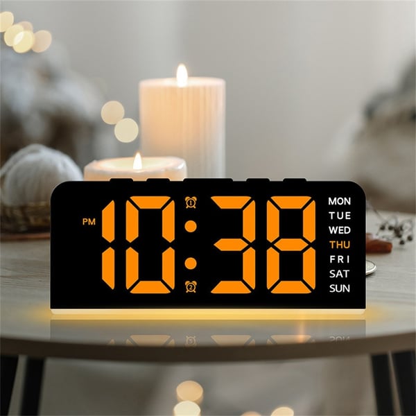 LED-klokke digital vekkerklokke stor skjerm dato temperatur vekkerklokke - Sort/grønt lys