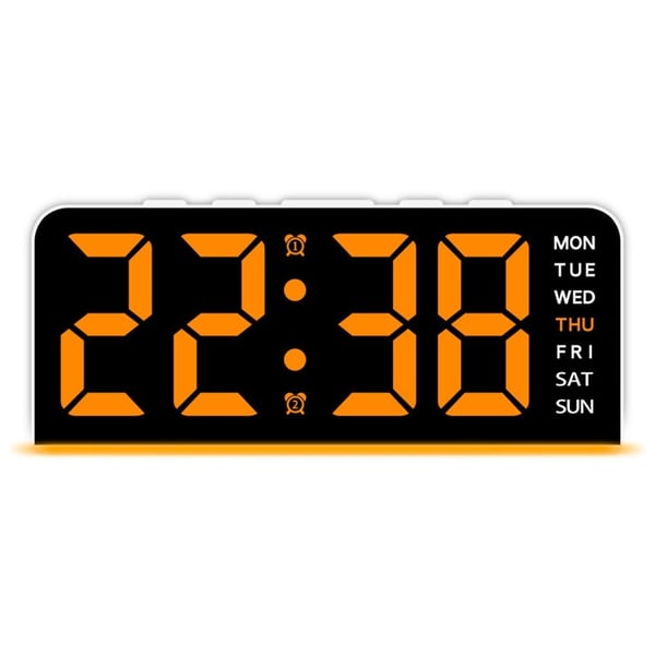 LED-ur Digitalt vækkeur Stort display Dato Temperatur vækkeur - Hvidt / Orange lys