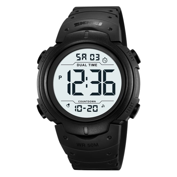 SKMEI digital elektronisk armbåndsur klokke dobbel tid - Svart-hvitt