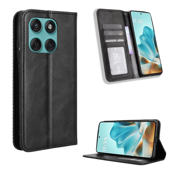 Til Motorola Edge 60 5G / 60 Fusion 5G Stand Phone Case Fuld Protection Pung Cover - Sort