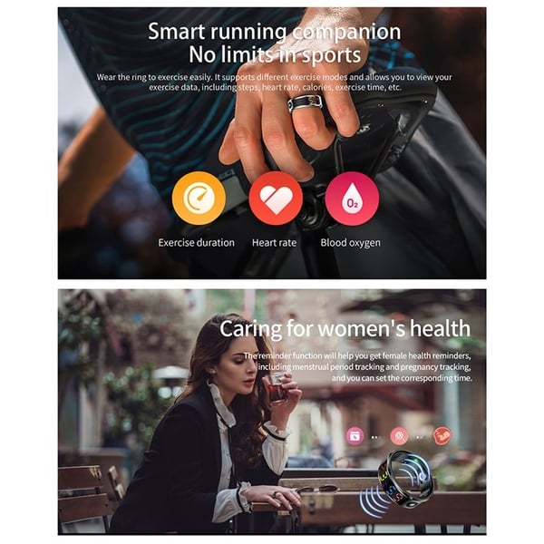 Vanntett Smart Ring Søvnsporing Blodsyre Pulsmåler Ladeetui – Størrelse 10