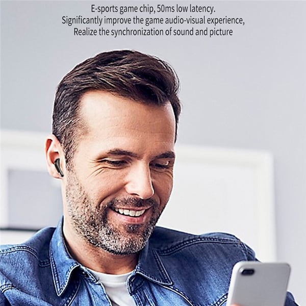 2 par trådløse hodetelefoner Bluetooth 5.4 in-ear sportshodetelefoner LED stereo Svart