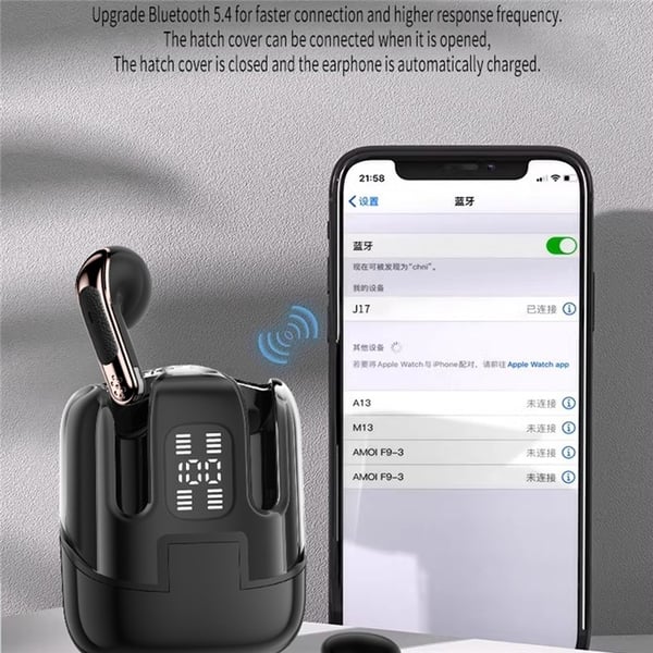 2 par trådløse hodetelefoner Bluetooth 5.4 in-ear sportshodetelefoner LED stereo Svart
