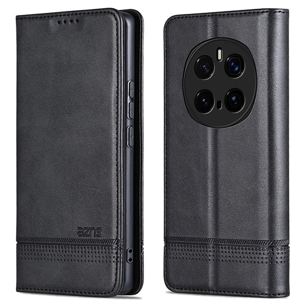 AZNS Til Honor Magic7 Pro 5G Etui PU-læder med koskindtekstur Pungcover - Sort