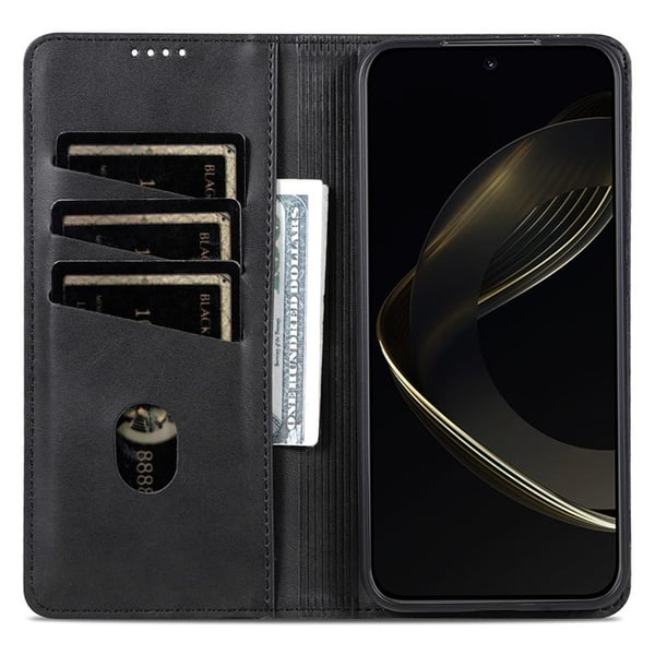 AZNS Til Honor Magic7 Pro 5G Etui PU-læder med koskindtekstur Pungcover - Sort