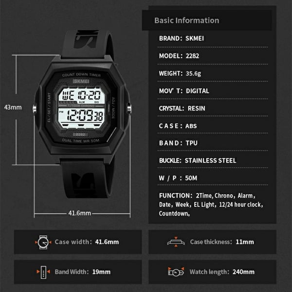 SKMEI Digital Elektronisk Armbåndsur Klokke Vanntett Nedtelling - Aprikos