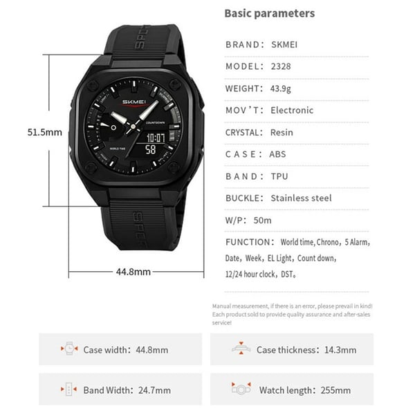 SKMEI Digital Elektronisk Armbåndsur 50M Vandtæt - Transparent Sort