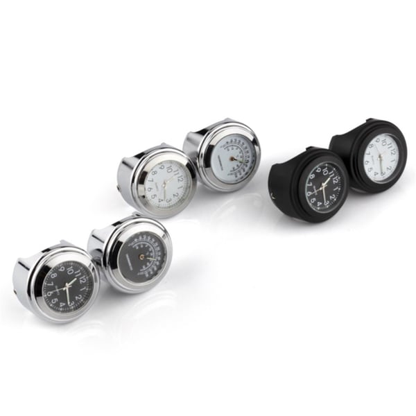 Motorsykkelklokke 22–25,4 mm styre med lysende urskive – Sort kasse hvit urskive