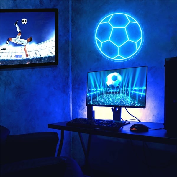 LED-fotballskilt med neonmotiv, USB-drevet sportsstemningslampe, 32x32cm