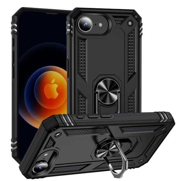 iPhone 17e / 16e Hybrid Deksel Med Fingerring & Metallplate - Svart