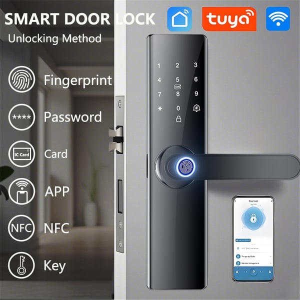 Lås Tuya Smart Elektronisk Dørlås Fingeravtrykk Passord - 16 cm Låsehus