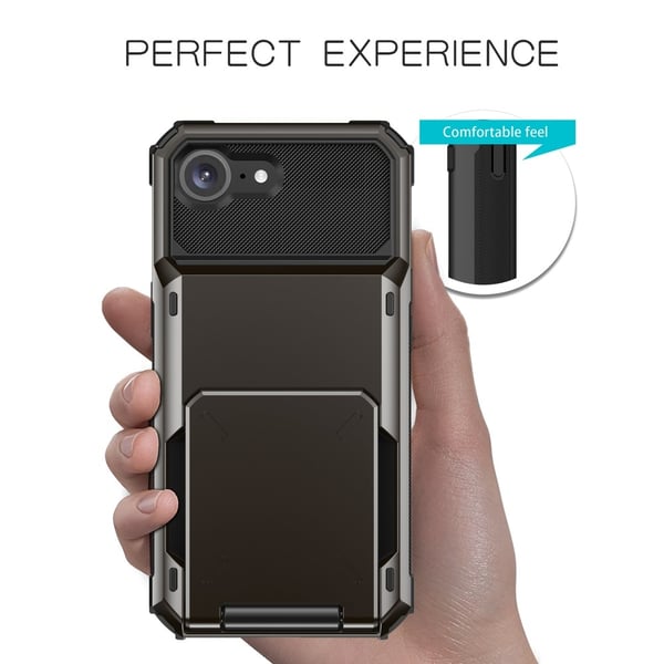 Til iPhone 17e / 16e Cover PC+TPU Dobbeltlag Bagside med Kortholder – Sort