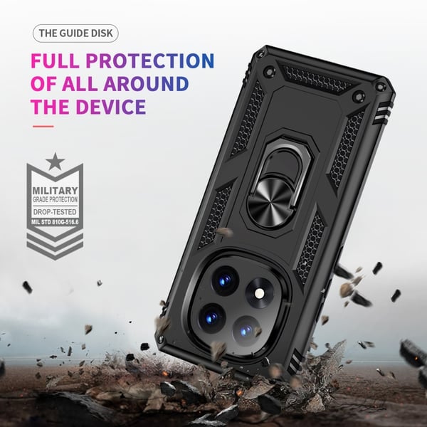 For Xiaomi Redmi Note 14 Pro 5G / Poco X7 5G Deksel PC + TPU Telefondeksel med Roterende Ring Kickstand - Svart