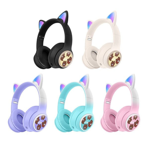 Trådløse On-Ear Hovedtelefoner Glødende Katteøre Bluetooth Gaming Headset - Blå