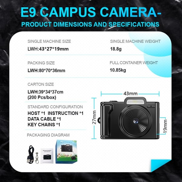 Camera E9 0,96" farveskærm retro mini digitalkamera 1080p HD videooptager