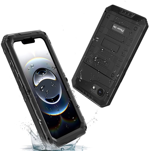 IP68 vanntett deksel til iPhone 17e / 16e metall + silikon med skjermbeskytter
