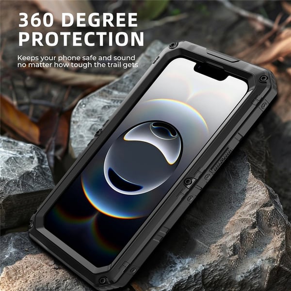IP68 vanntett deksel til iPhone 17e / 16e metall + silikon med skjermbeskytter