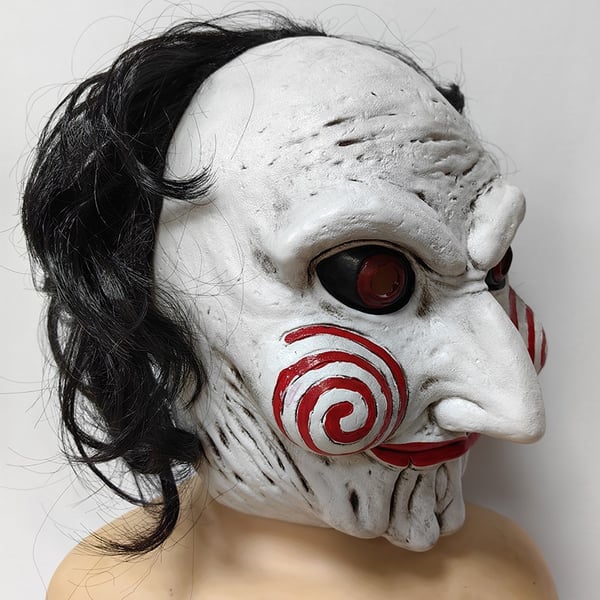 Eksklusiv Jigsaw Saw Billy-maske maskerademaske i mykt materiale med hår
